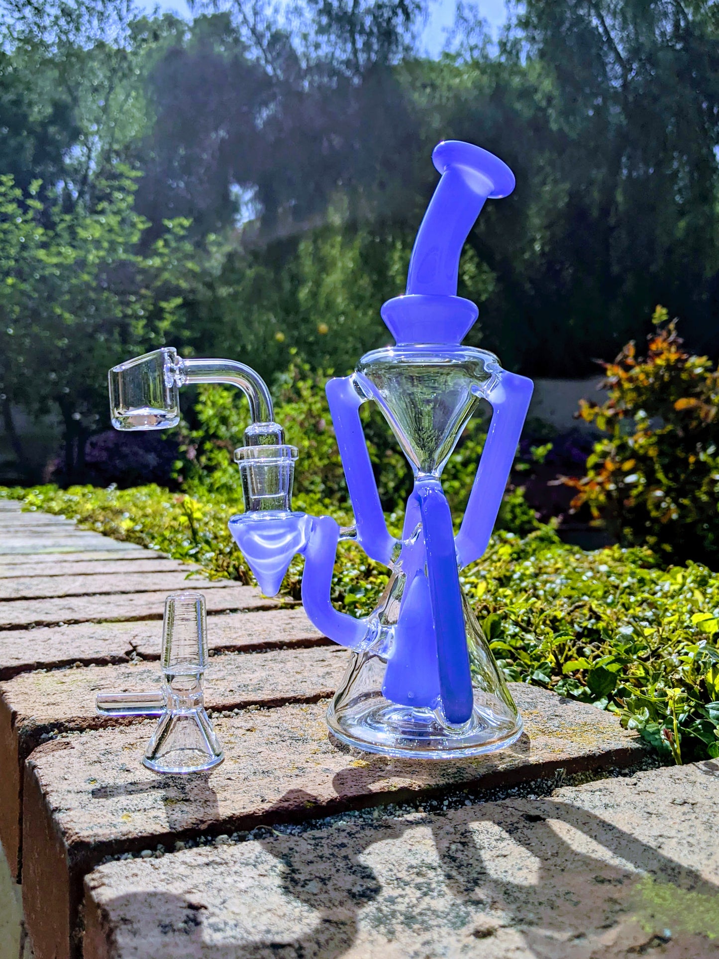 8" Blue Duplex Dual Uptake Recycler Rig w/ Banger & Bowl Combo