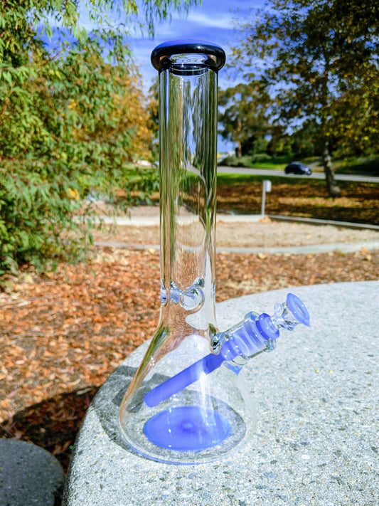 14" 9mm Purple & Black Heavy Glass Beaker Bong