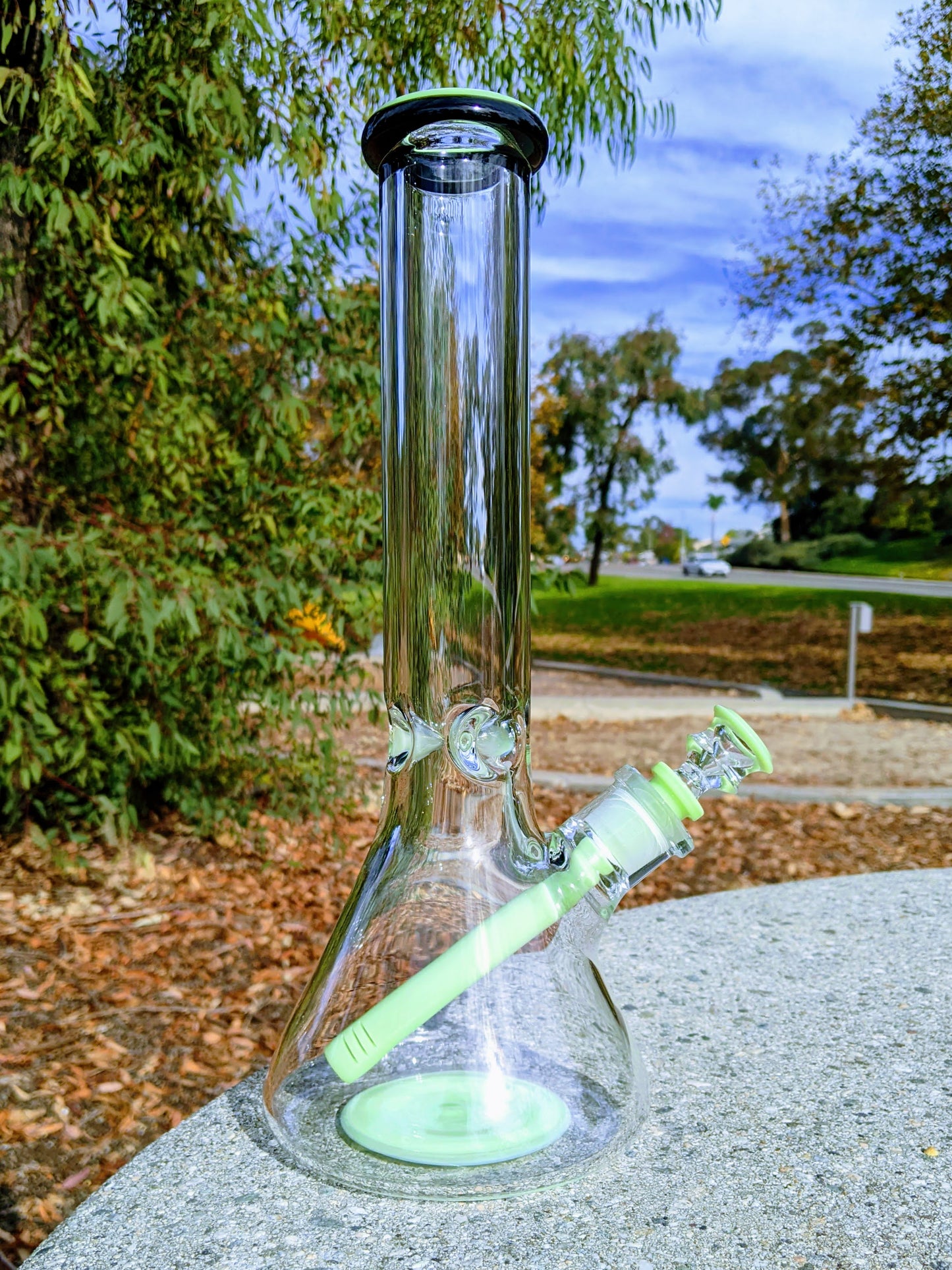 14" 9mm Green & Black Heavy Glass Beaker Bong