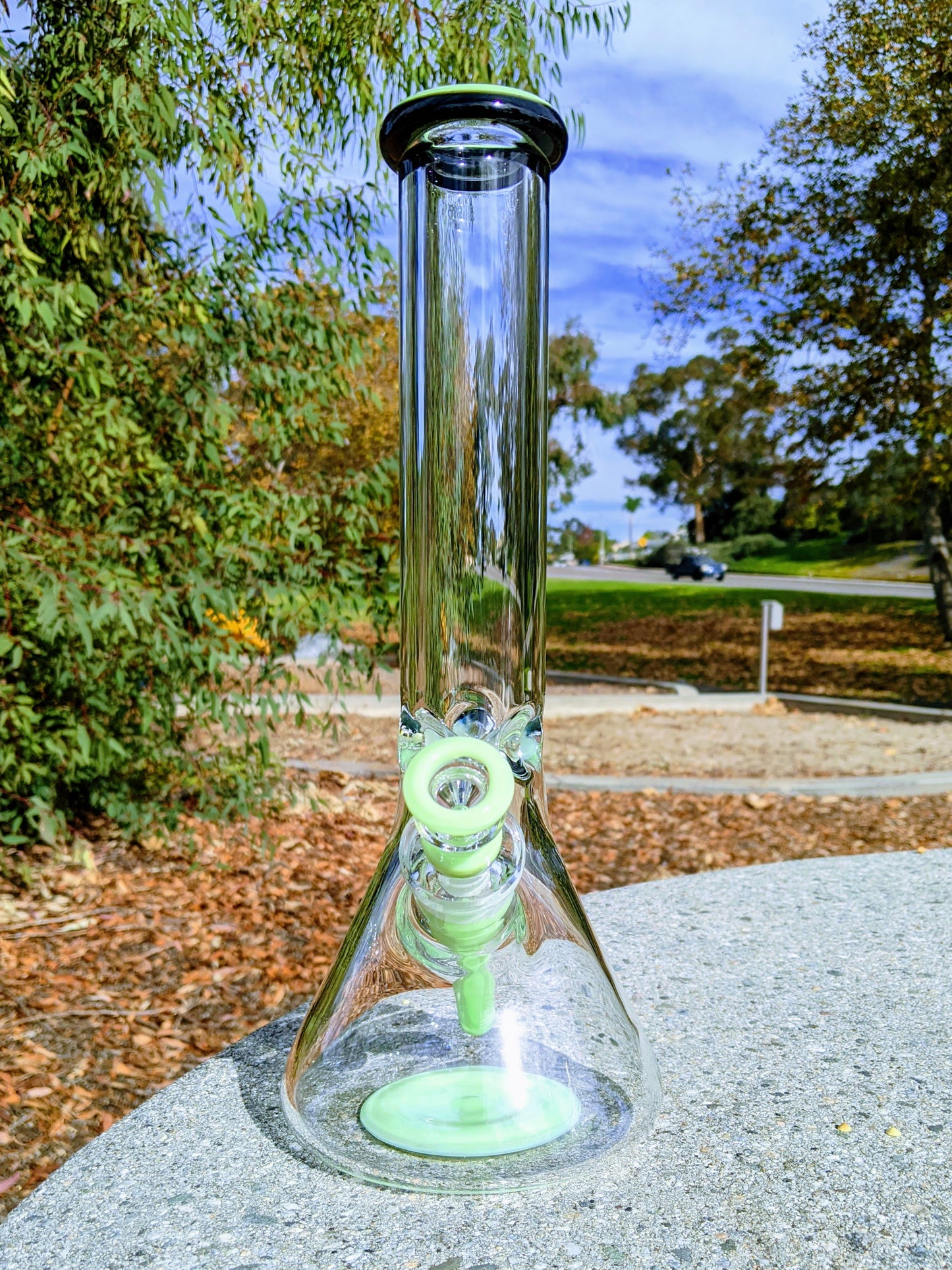 14" 9mm Green & Black Heavy Glass Beaker Bong