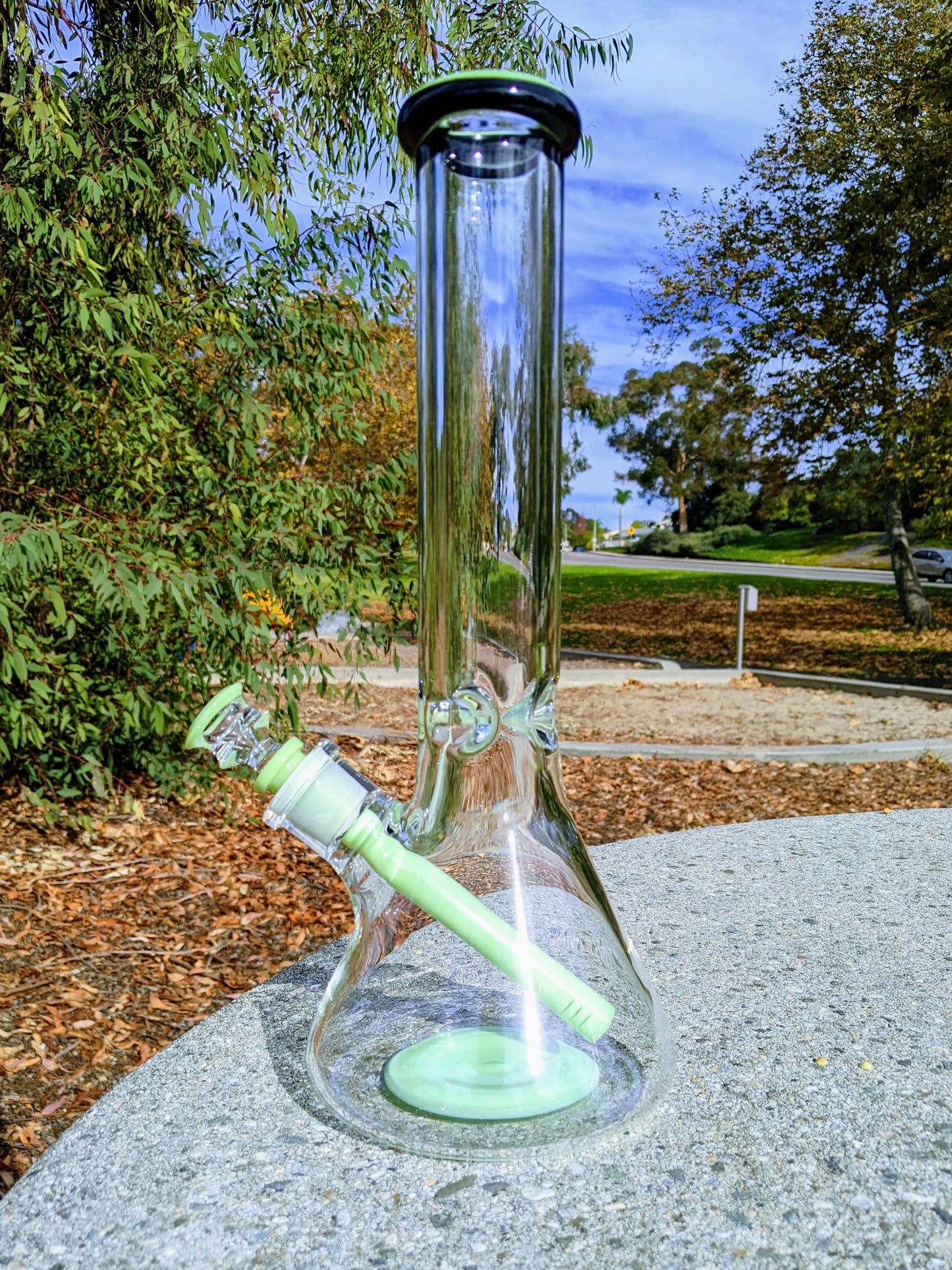 14" 9mm Green & Black Heavy Glass Beaker Bong