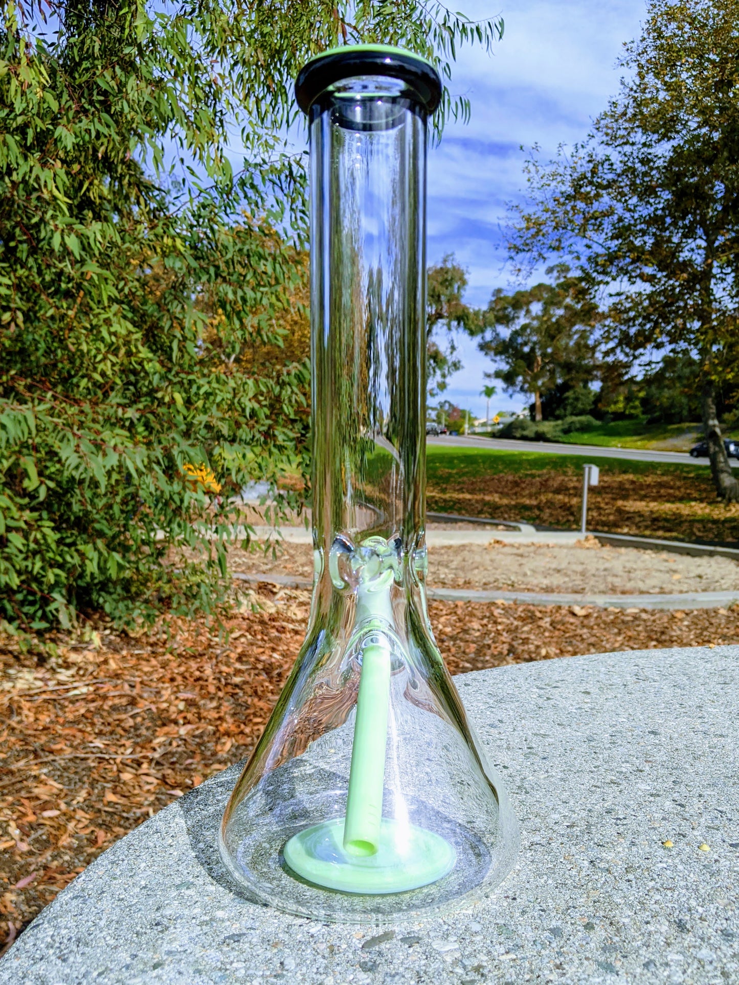 14" 9mm Green & Black Heavy Glass Beaker Bong