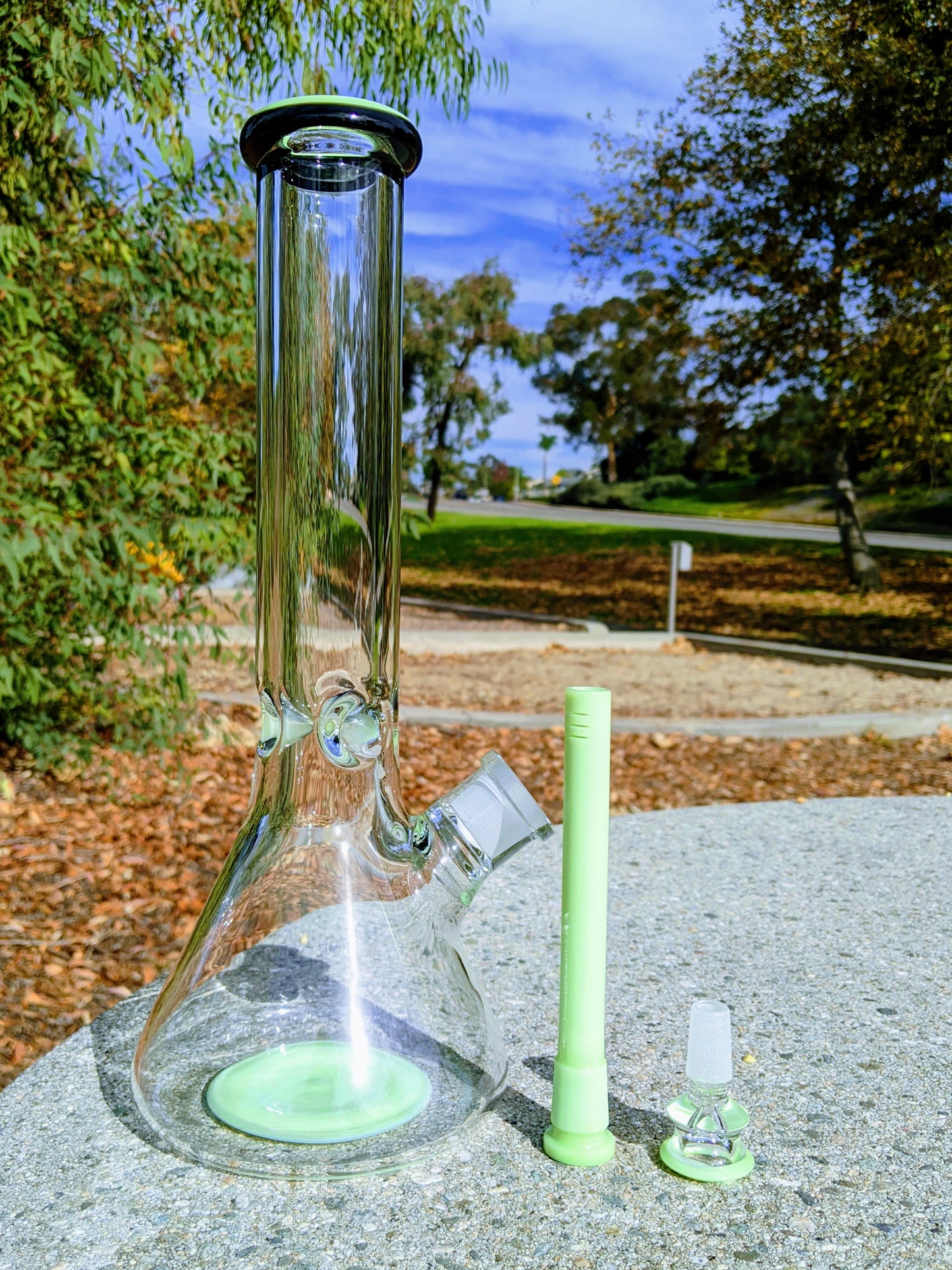 14" 9mm Green & Black Heavy Glass Beaker Bong