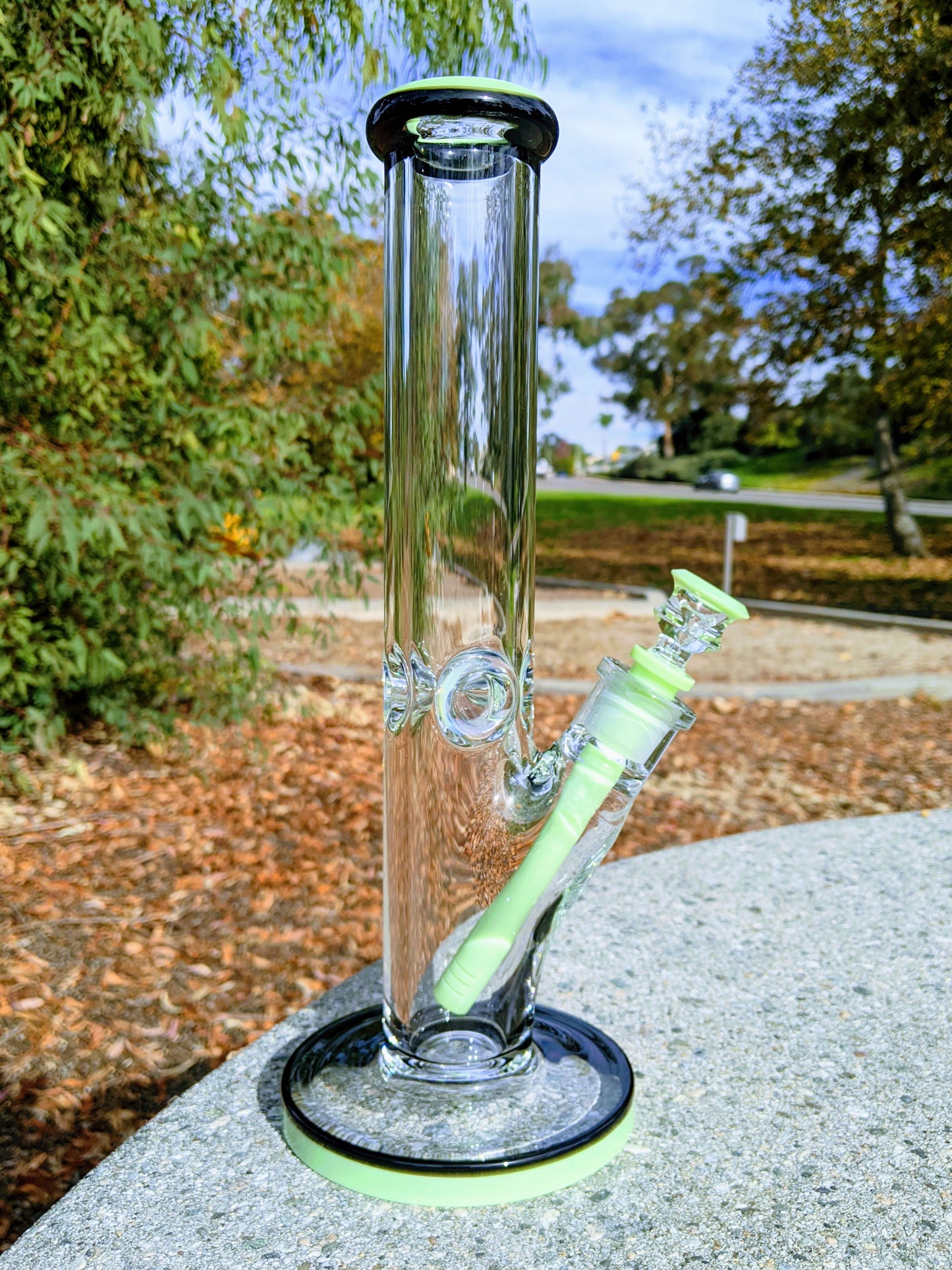 14" 9mm Green & Black Heavy Straight Shooter Bong