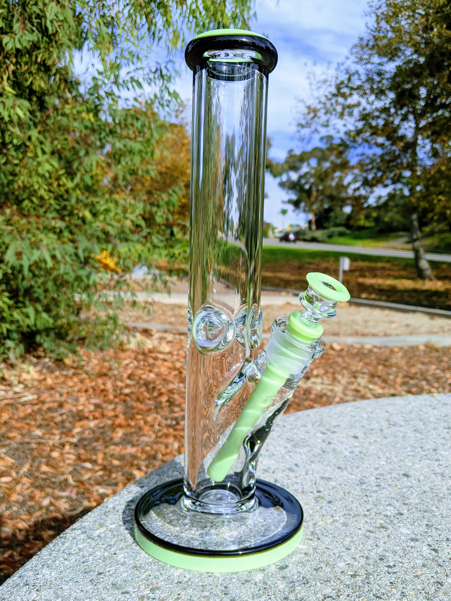 14" 9mm Green & Black Heavy Straight Shooter Bong