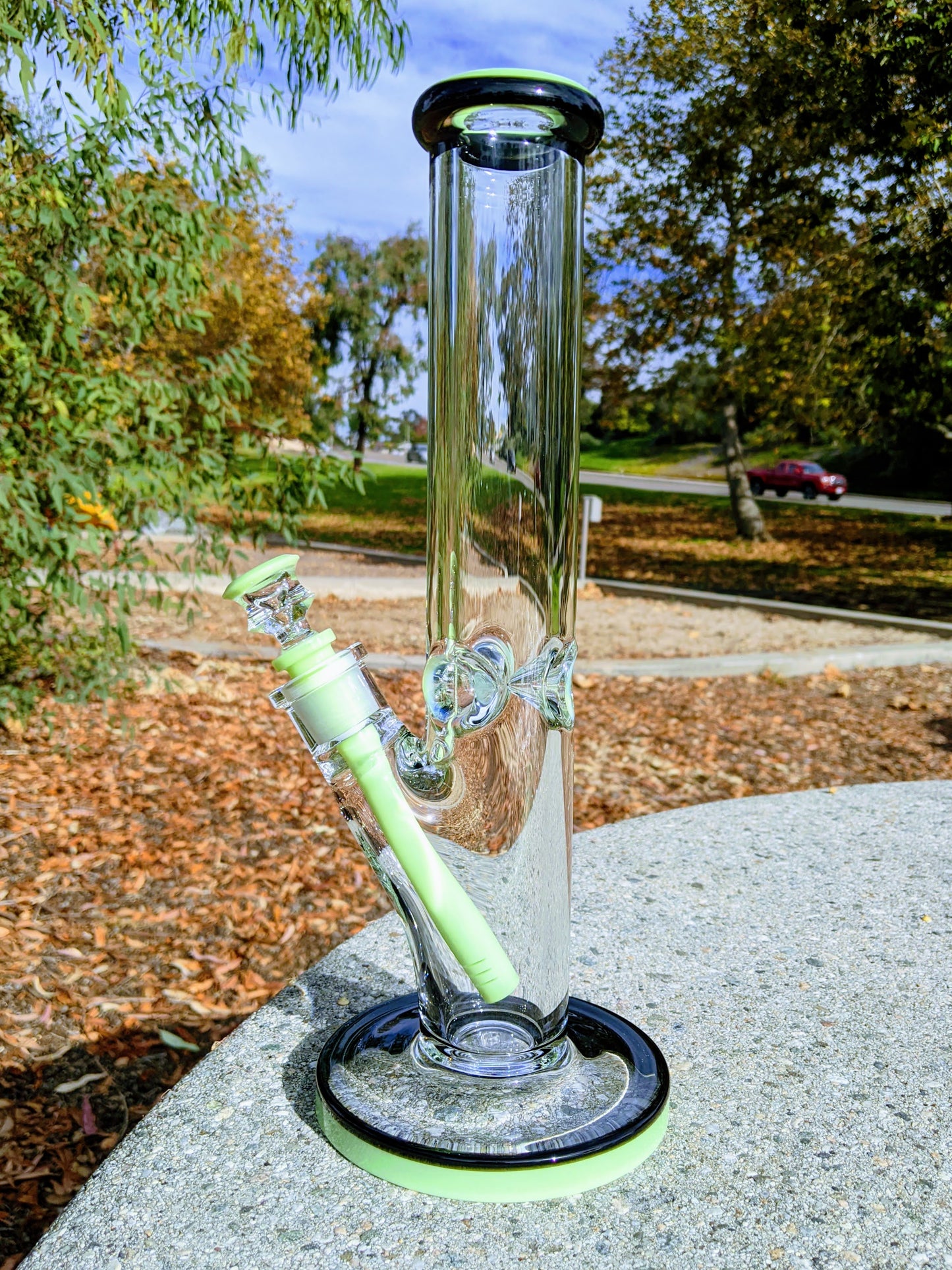 14" 9mm Green & Black Heavy Straight Shooter Bong