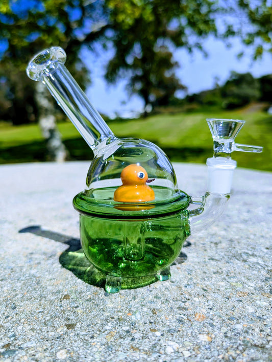 7" Green Glass Rubber Ducky Perc Rig