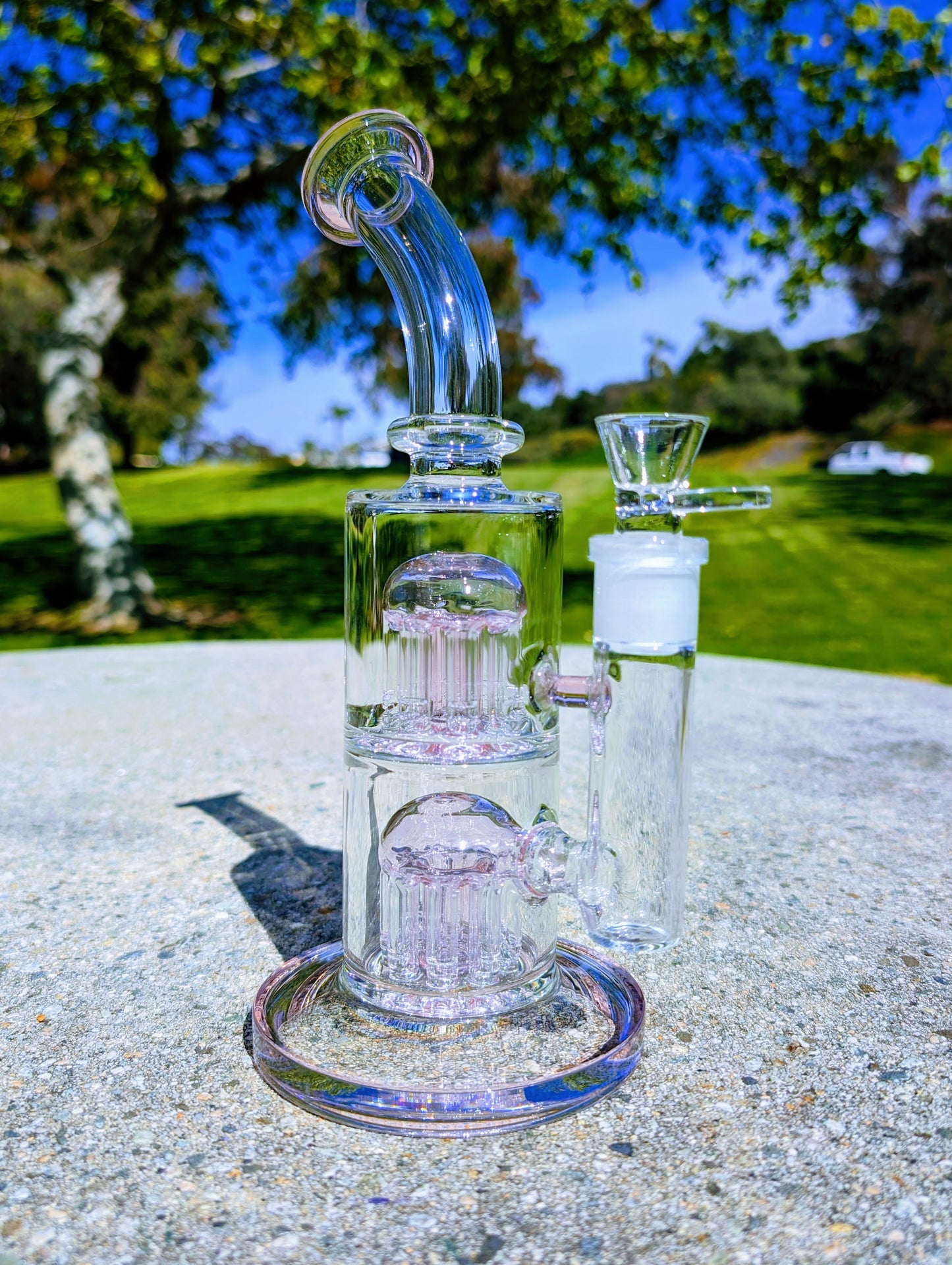 11" Pink Double Tree Percolator 18mm Rig