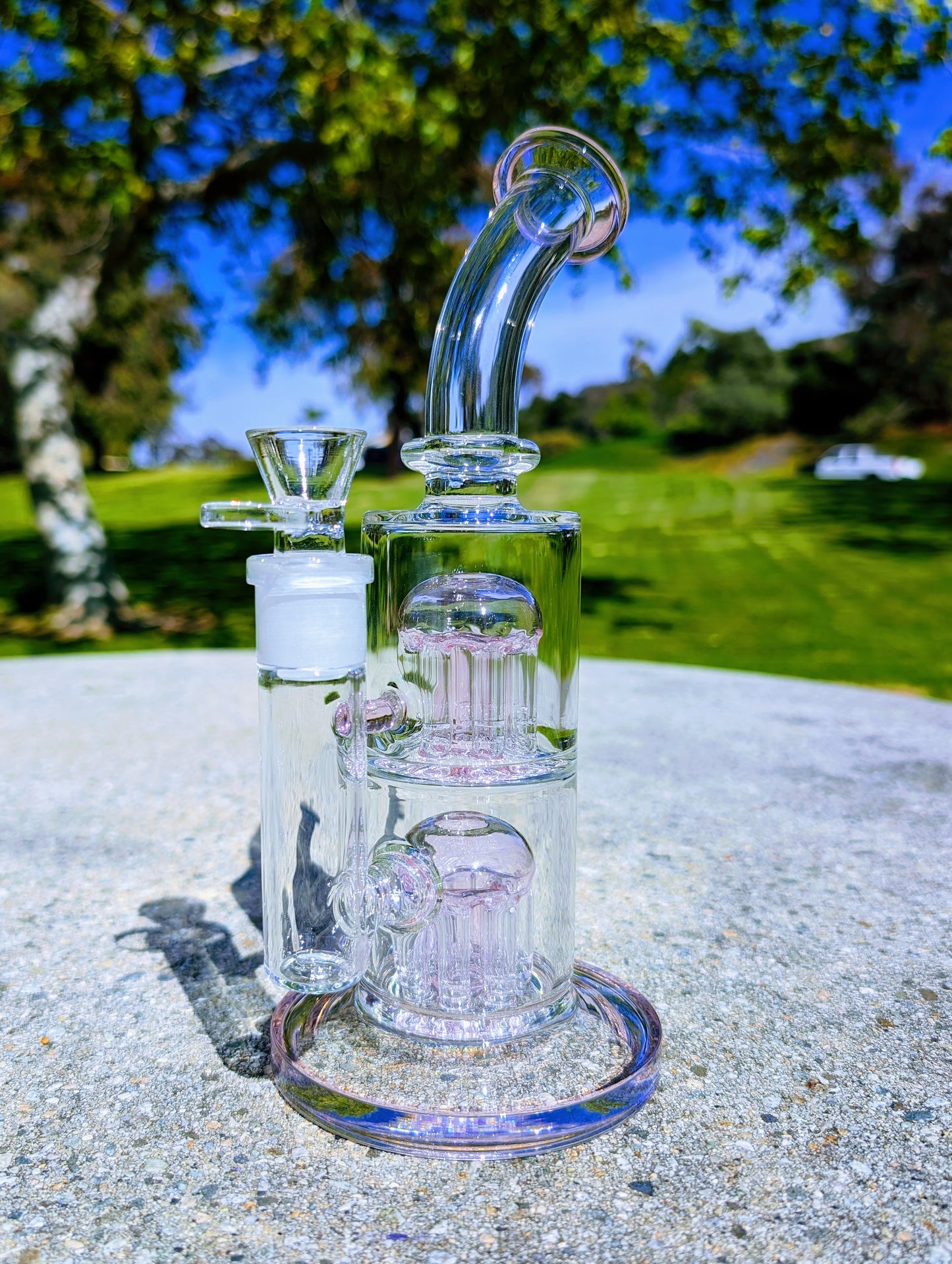 11" Pink Double Tree Percolator 18mm Rig