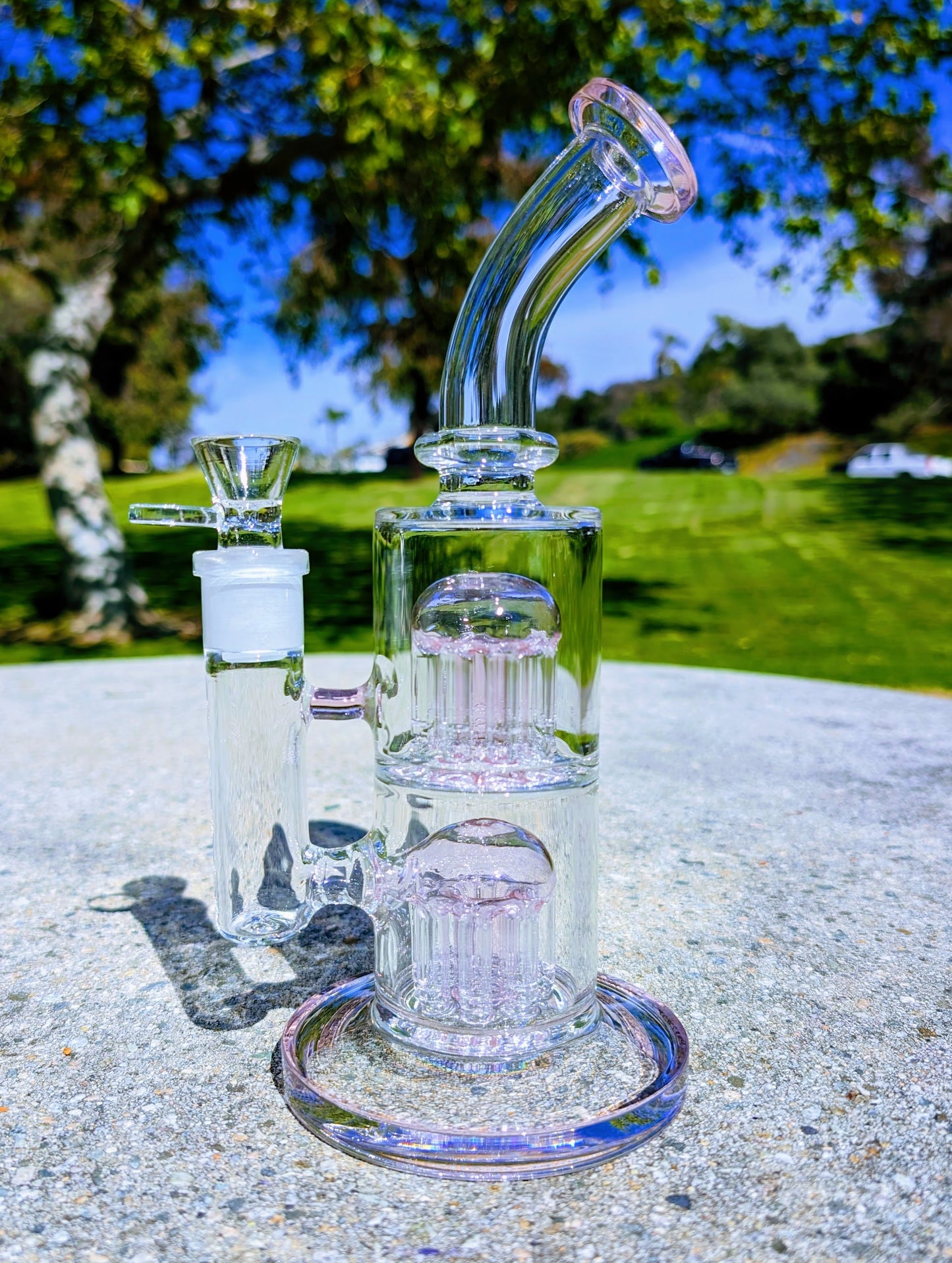 11" Pink Double Tree Percolator 18mm Rig