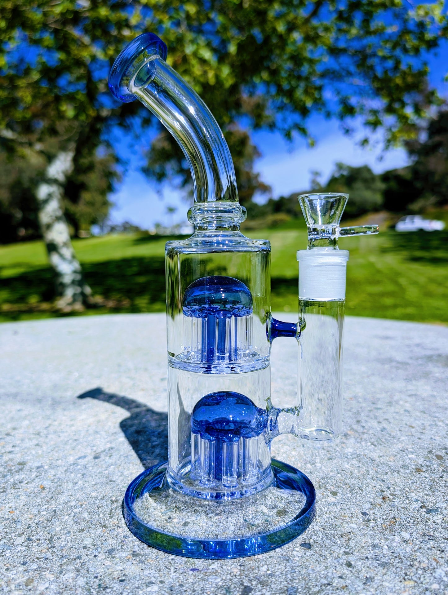 11" Blue Double Tree Percolator 18mm Rig