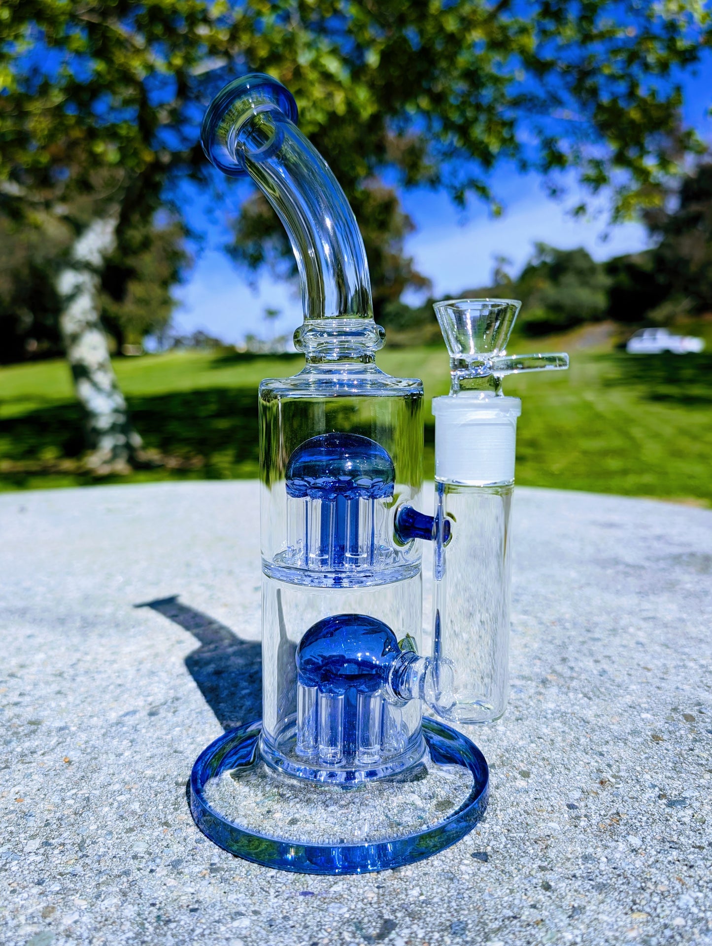 11" Blue Double Tree Percolator 18mm Rig