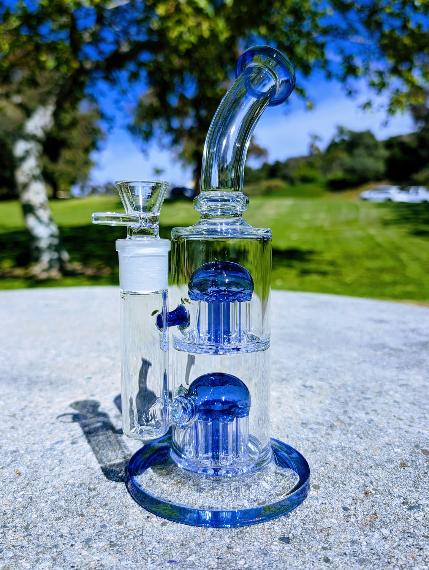 11" Blue Double Tree Percolator 18mm Rig