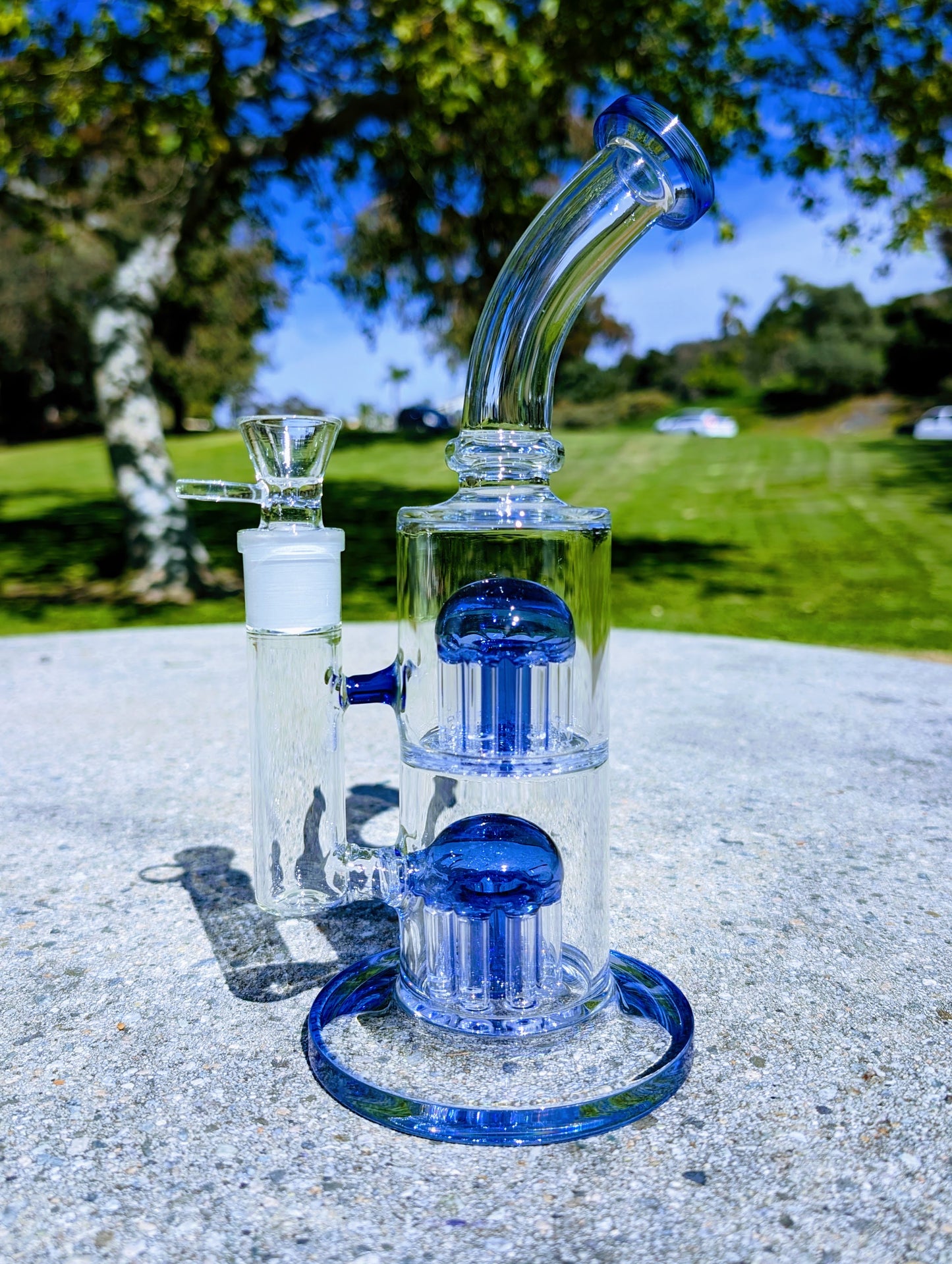 11" Blue Double Tree Percolator 18mm Rig