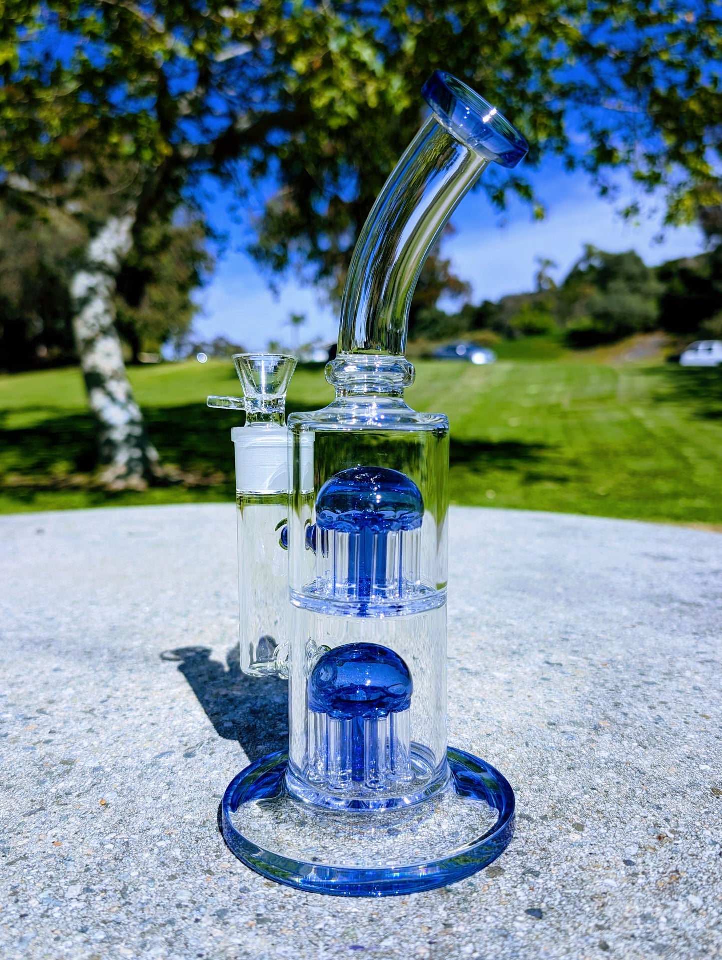 11" Blue Double Tree Percolator 18mm Rig