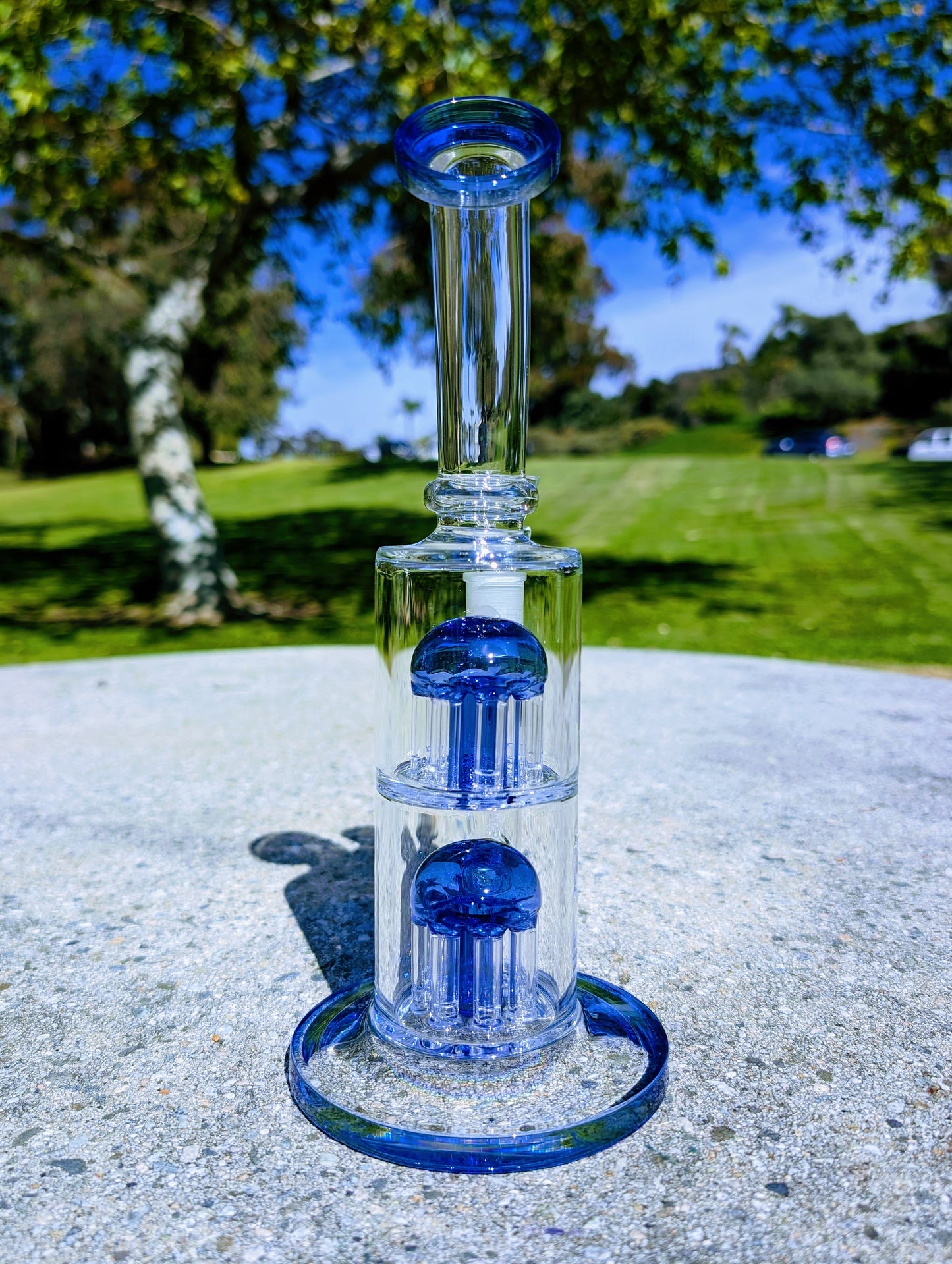 11" Blue Double Tree Percolator 18mm Rig