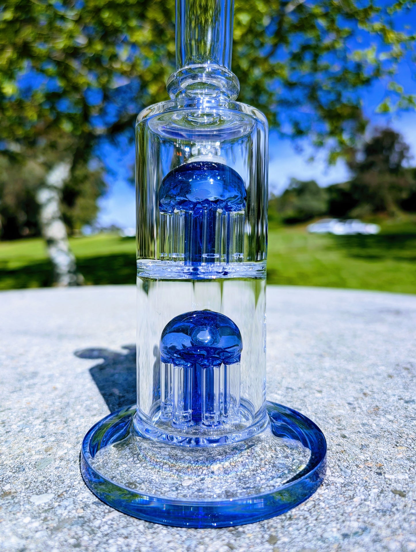 11" Blue Double Tree Percolator 18mm Rig