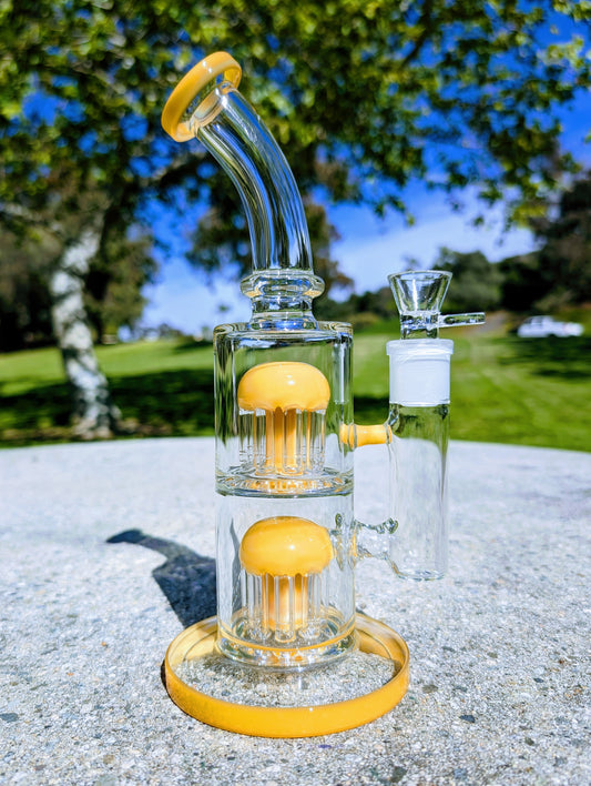 11" Yellow Double Tree Percolator 18mm Rig