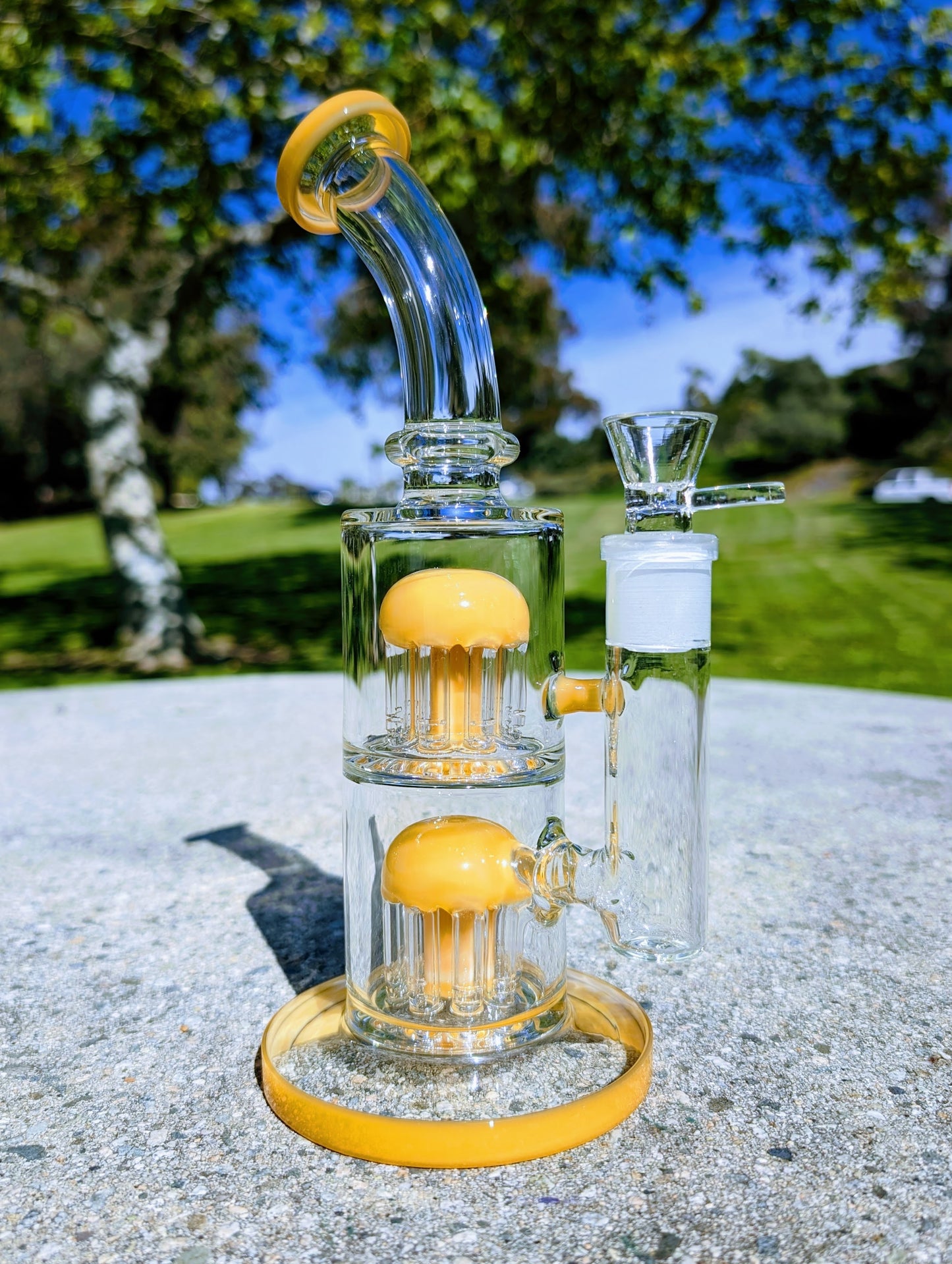 11" Yellow Double Tree Percolator 18mm Rig