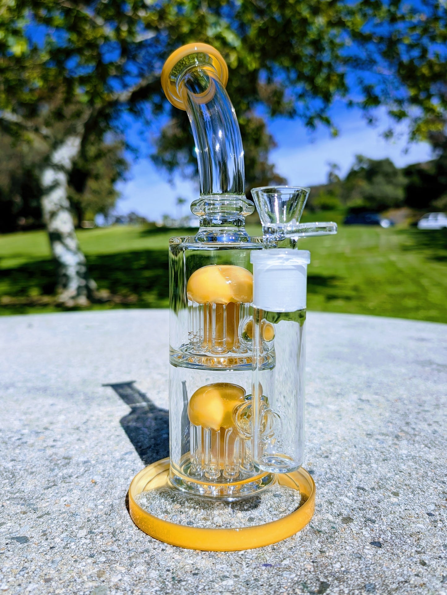 11" Yellow Double Tree Percolator 18mm Rig