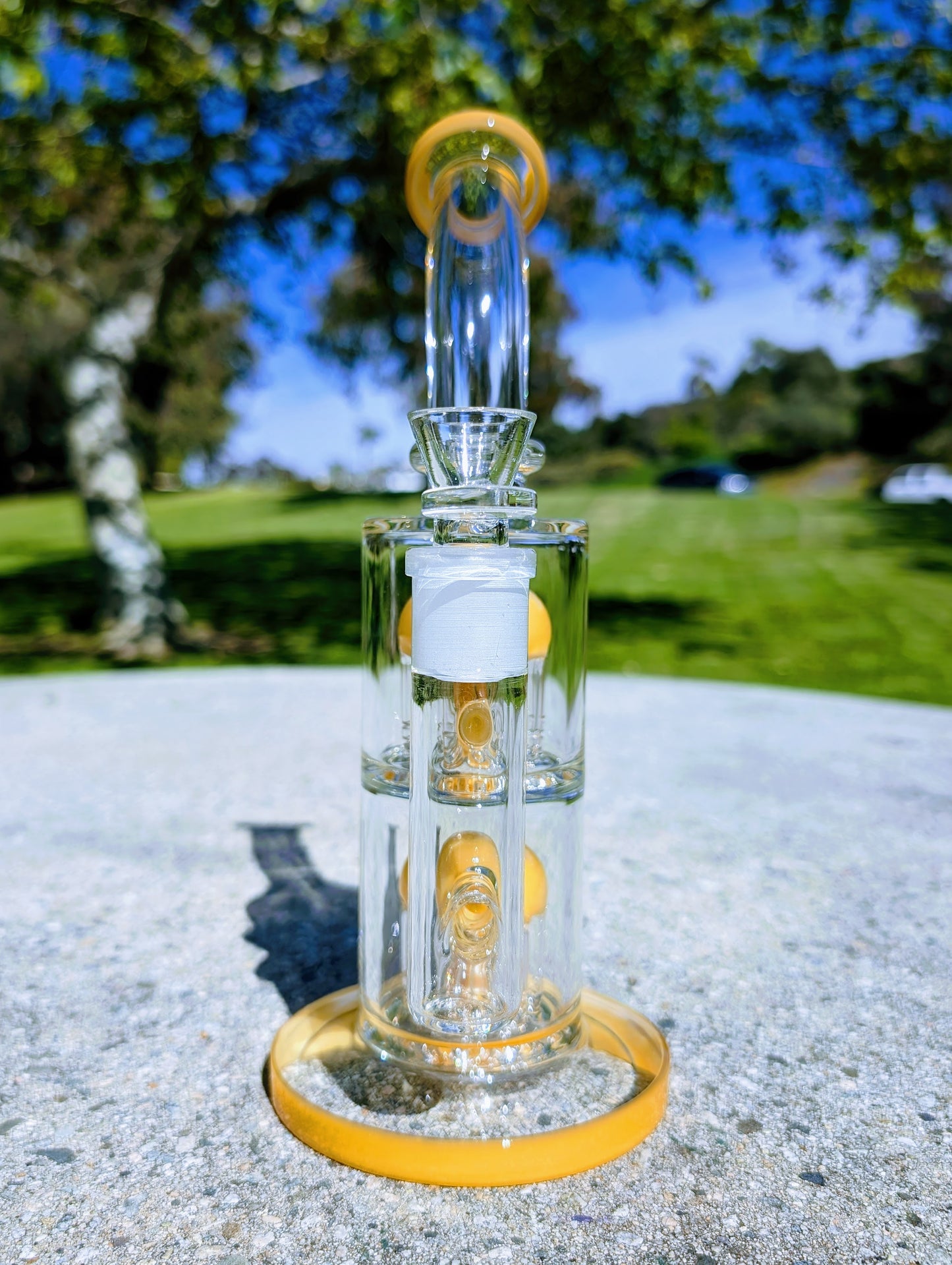 11" Yellow Double Tree Percolator 18mm Rig