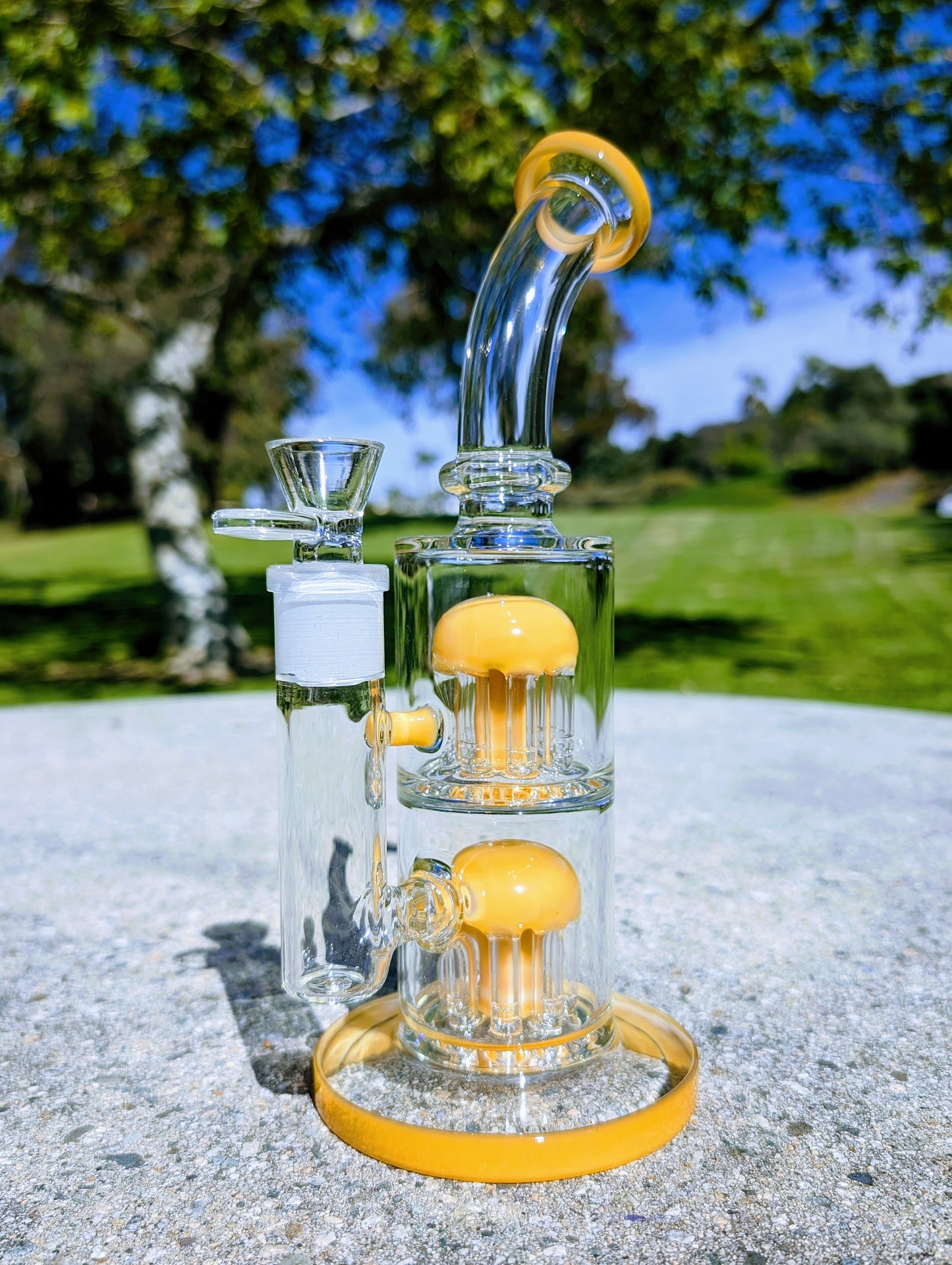 11" Yellow Double Tree Percolator 18mm Rig