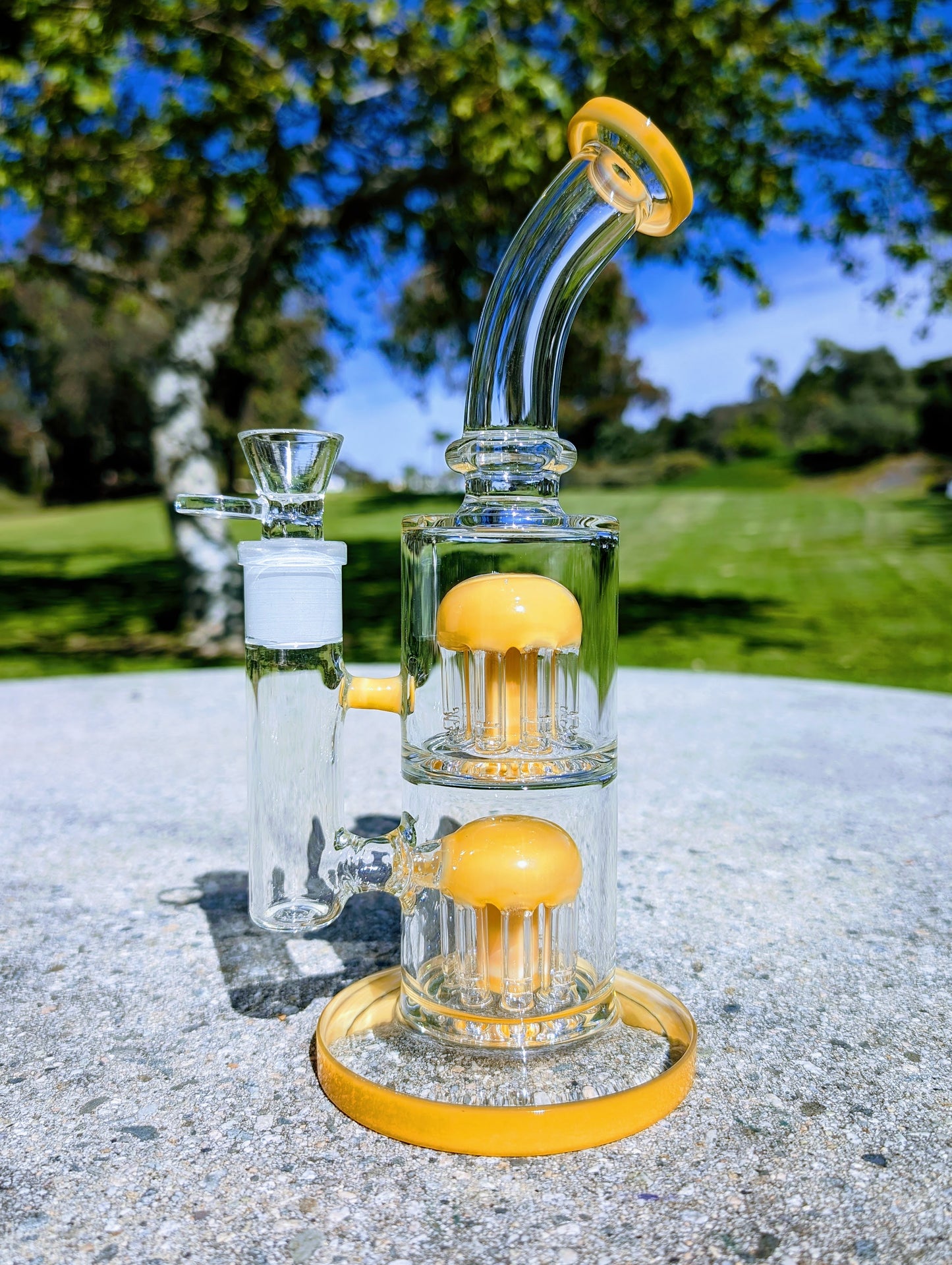 11" Yellow Double Tree Percolator 18mm Rig