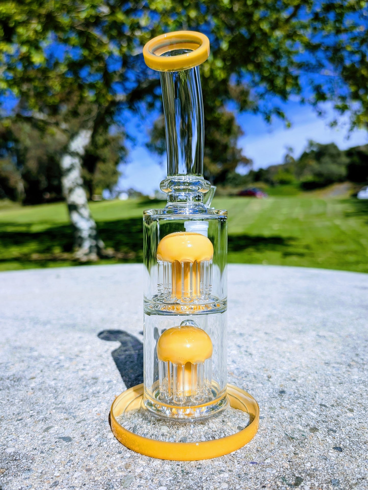 11" Yellow Double Tree Percolator 18mm Rig