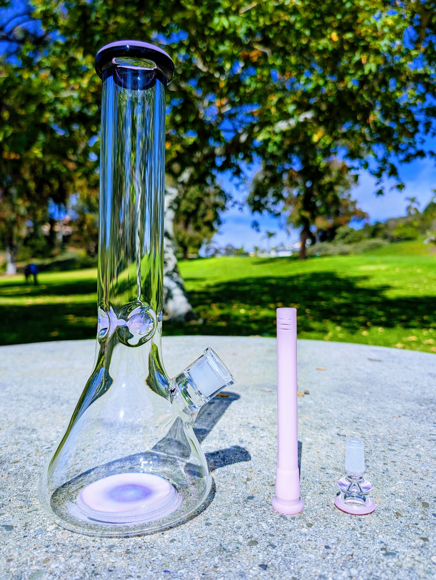 14" 9mm Pink & Black Heavy Glass Beaker Bong