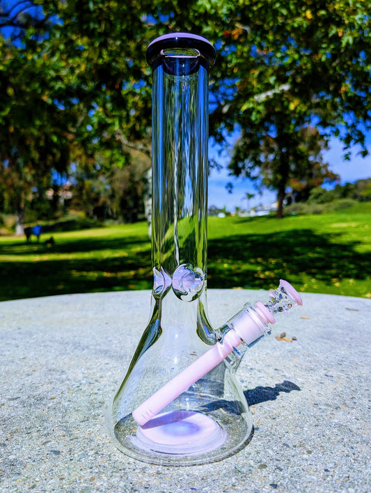 14" 9mm Pink & Black Heavy Glass Beaker Bong