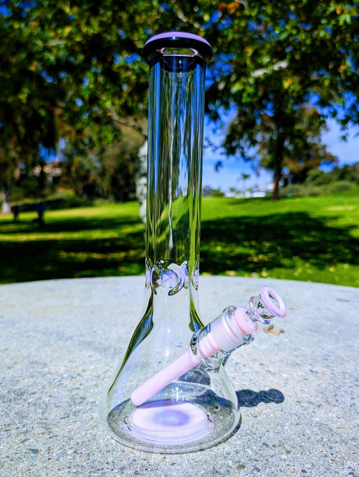 14" 9mm Pink & Black Heavy Glass Beaker Bong