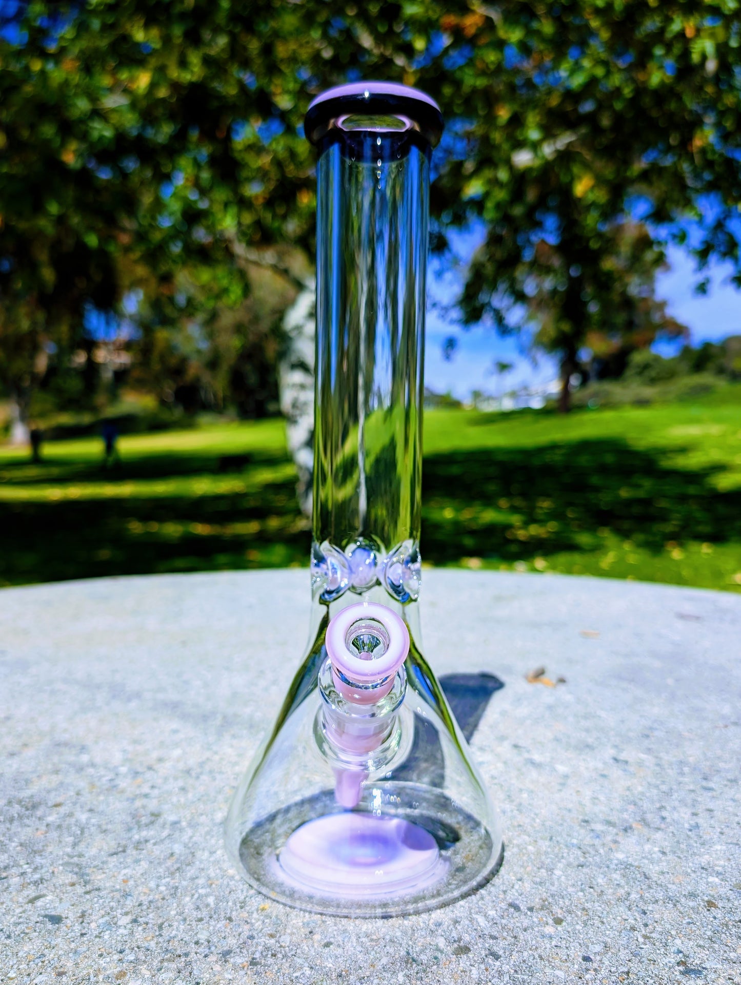 14" 9mm Pink & Black Heavy Glass Beaker Bong