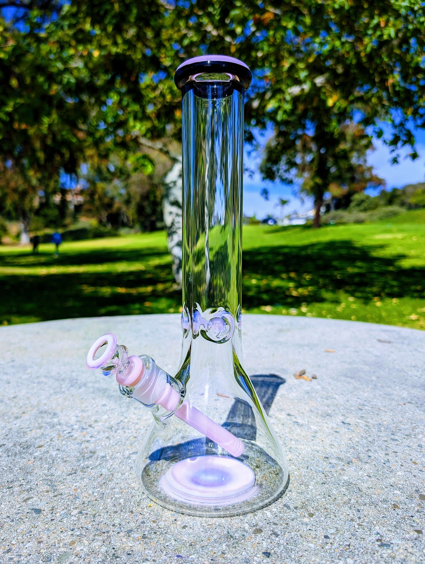 14" 9mm Pink & Black Heavy Glass Beaker Bong