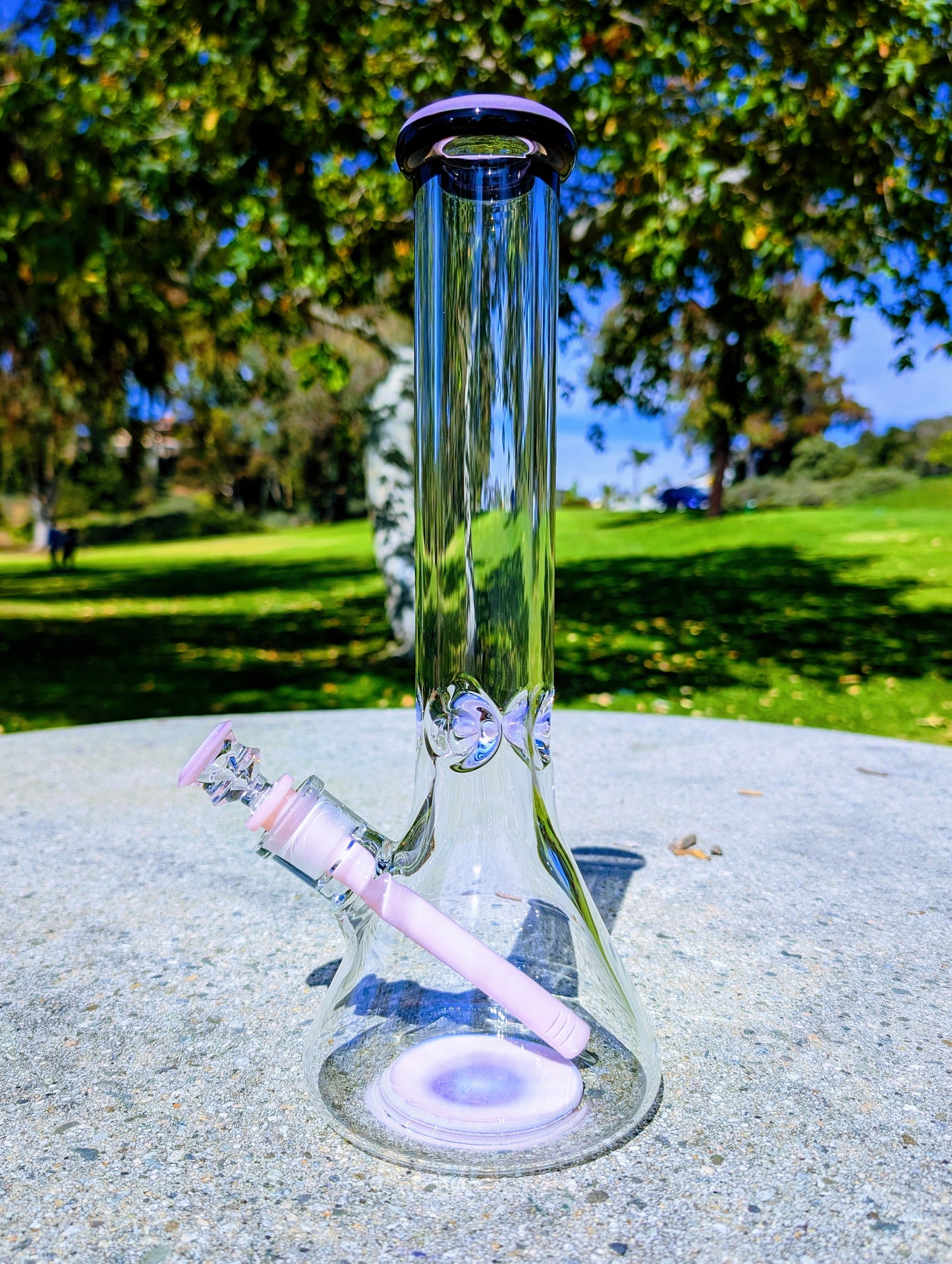 14" 9mm Pink & Black Heavy Glass Beaker Bong