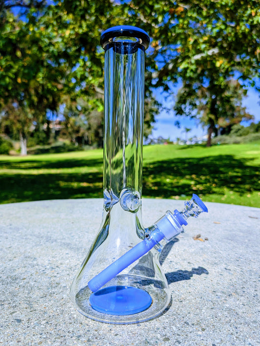 14" 9mm Blue & Black Heavy Glass Beaker Bong