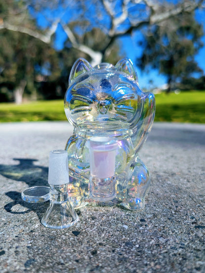 5.5" Rainbow Waving Lucky Cat Maneki Neko Rig
