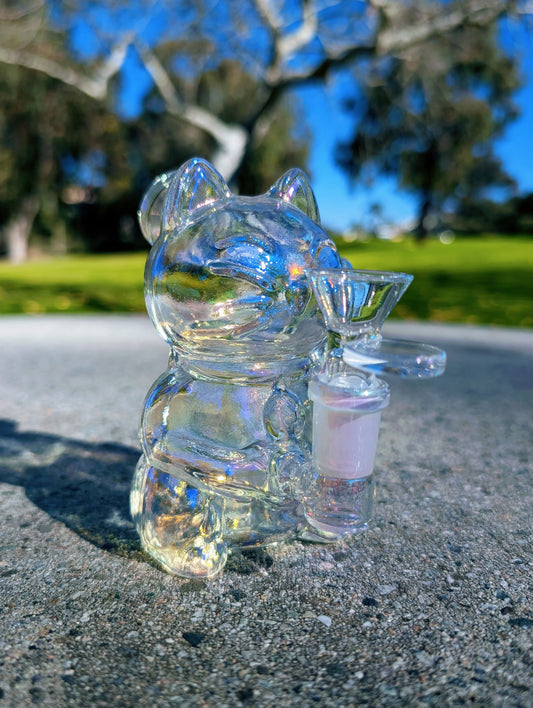 5.5" Rainbow Waving Lucky Cat Maneki Neko Rig