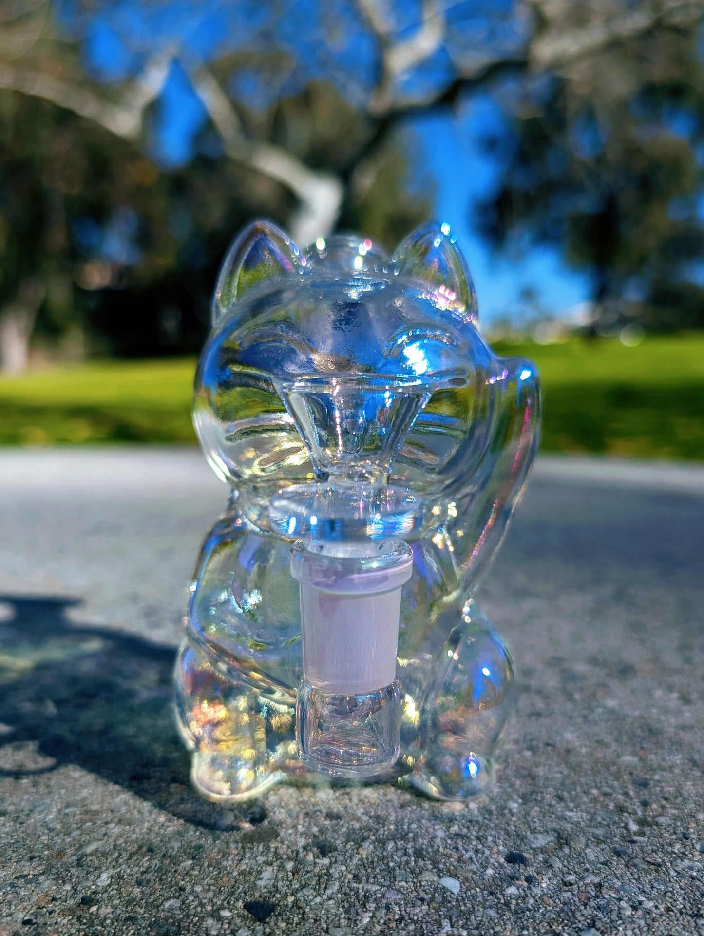 5.5" Rainbow Waving Lucky Cat Maneki Neko Rig