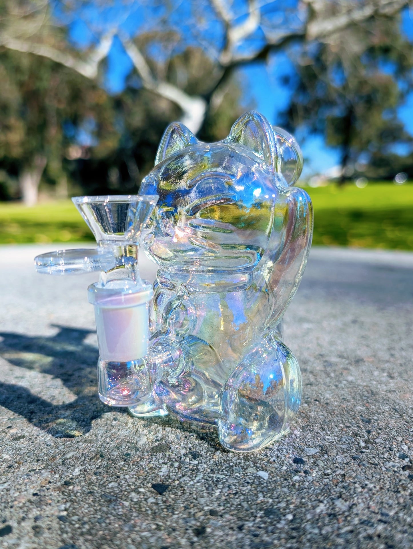 5.5" Rainbow Waving Lucky Cat Maneki Neko Rig