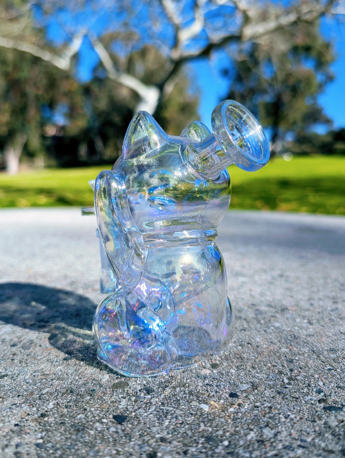 5.5" Rainbow Waving Lucky Cat Maneki Neko Rig