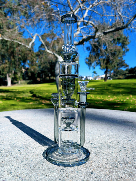 14" Black Triple Chamber Recycler Bong